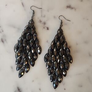 Long Metalic Black Drop Movement Earrings